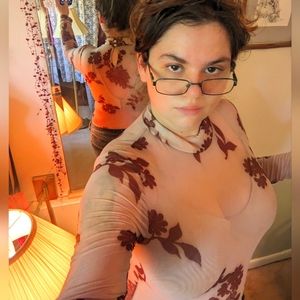 NWOT Victorian inspired Nude Bodysuit with Antique Brown Floral Patterning M-XL